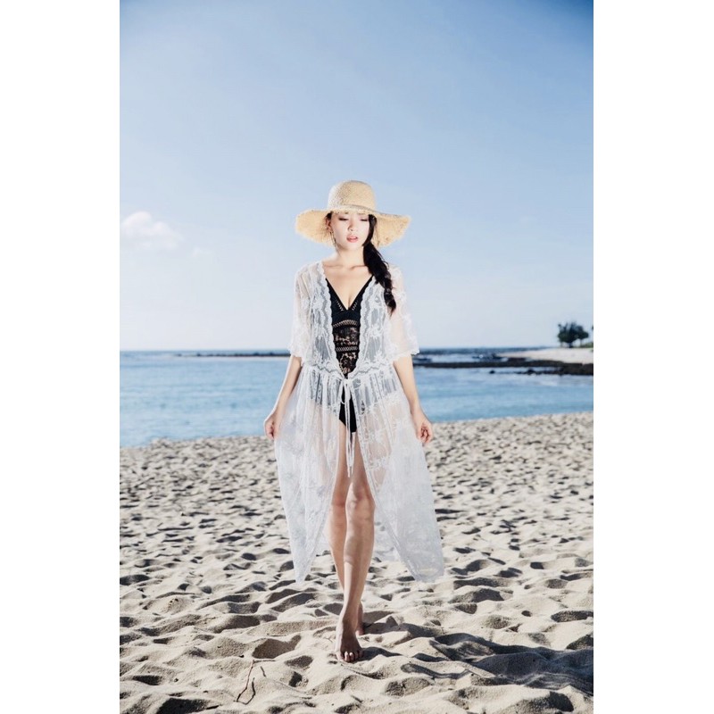 Áo khoác ren lưới kimono đi biển (màu trắng) | BigBuy360 - bigbuy360.vn