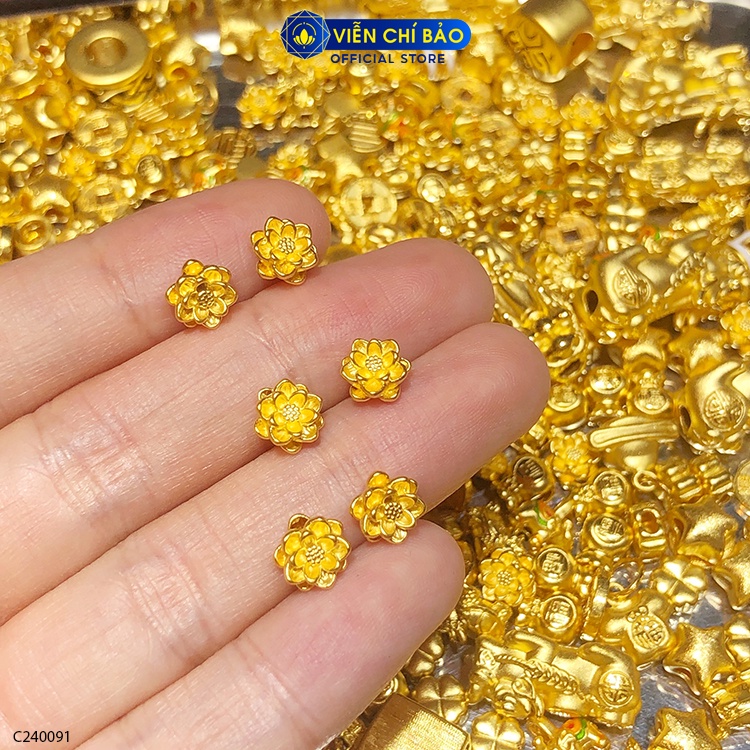 Vòng tay unisex charm Hoa sen vàng 24K dây vải đỏ thời trang phụ kiện trang sức Viễn Chí Bảo C240091