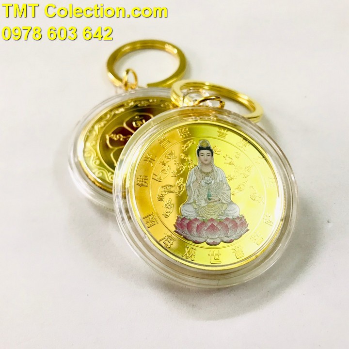 Móc Khóa Xu Quan Âm Vàng In Màu -TMT Collection - SP005204