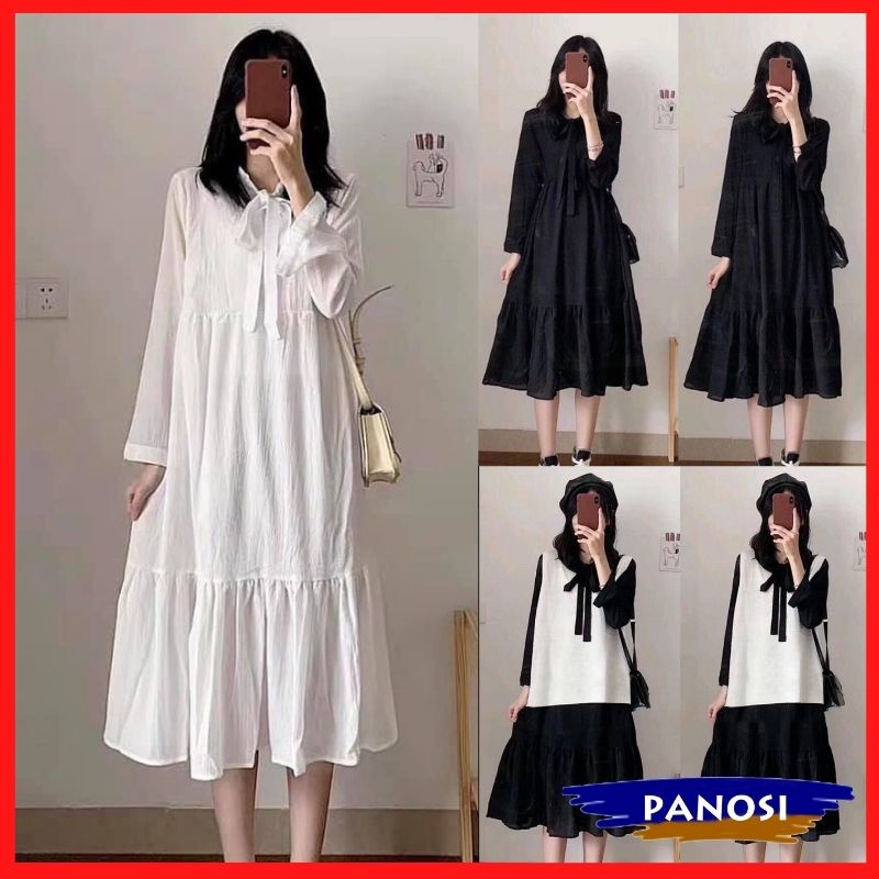 Đầm suông - váy suông nữ kiểu dáng babydoll tay bồng phối nơ ngực bánh bèo PANOSI - Mã V250