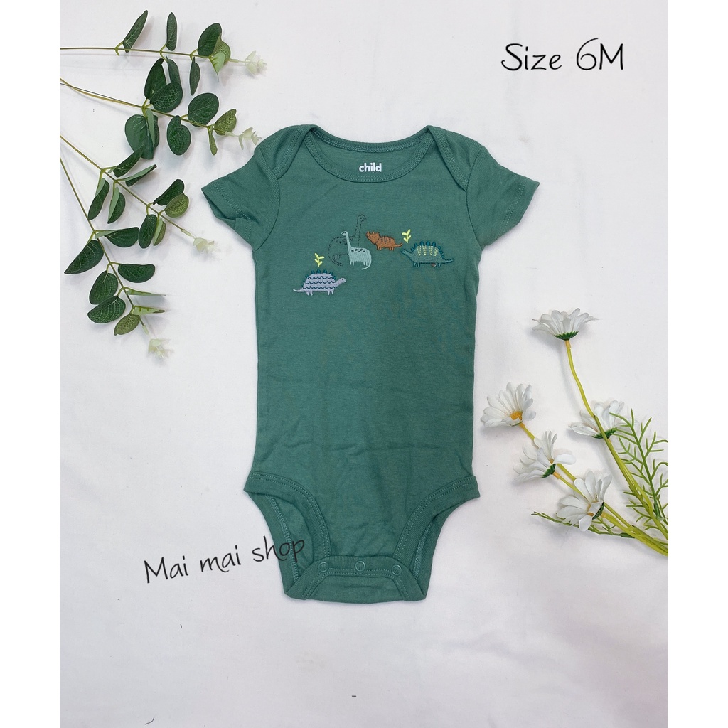 (3-6M Chọn màu- Trai) Body chip TAY NGẮN xuất dư cổ tròn, cổ đáp chéo cho bé trai sz 3-6M- Bộ liền thân cho bé