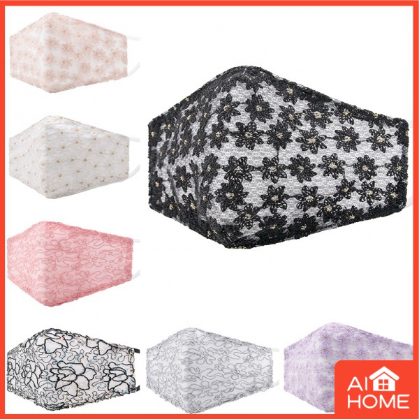 Khẩu Trang Ren Thêu Hoa Siêu Mỏng Thoáng Khí Chống Bụi Dành Cho Nữ