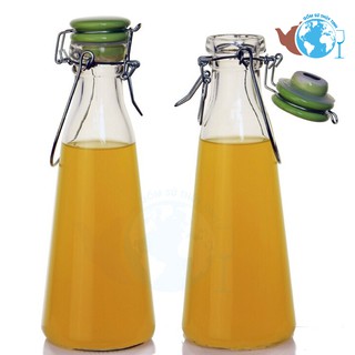 Chai Thủy Tinh Tam Giác Nắp Gài Bằng Sứ có quai xách tiện lợi đựng nước trái cây nước ép 500ml
