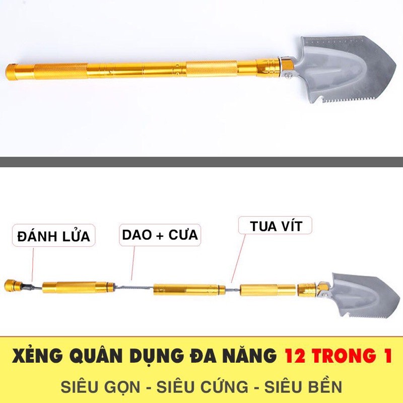 Xẻng quân dụng mini đa năng gấp gọn làm vườn, đi phượt, dã ngoại