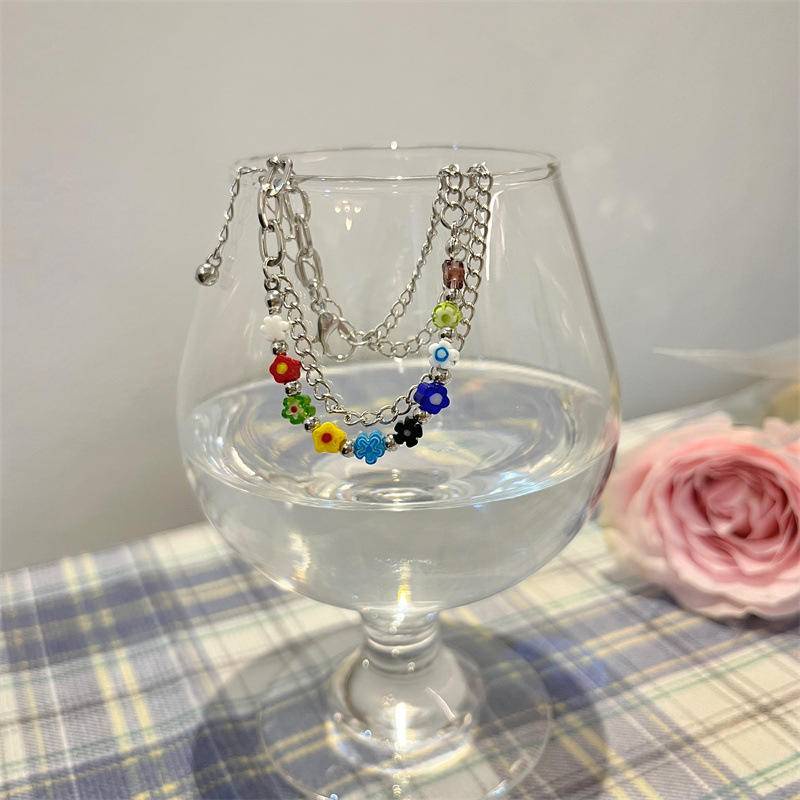 Vòng đeo tay nữ đầy màu sắc lucite thiết kế hoa nhỏ vòng tay hai lớp