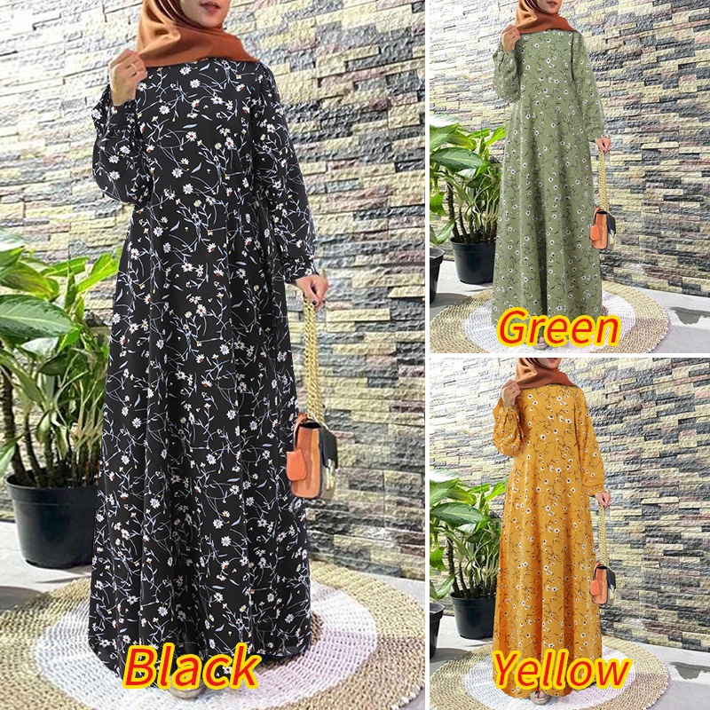 Đầm maxi ZANZEA dáng rộng tay dài gài khuy in họa tiết phong cách Hồi Giáo cổ điển thời trang cho bạn nữ