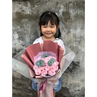 Bó hoa hồng sáp hồng nhạt