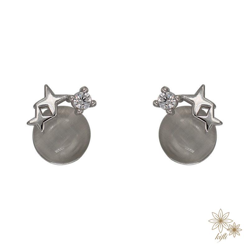 Bông Tai Mạ Bạc 925 Đính Đá Opal Hình Ngôi Sao Đơn Giản Sang Trọng Cho Nữ