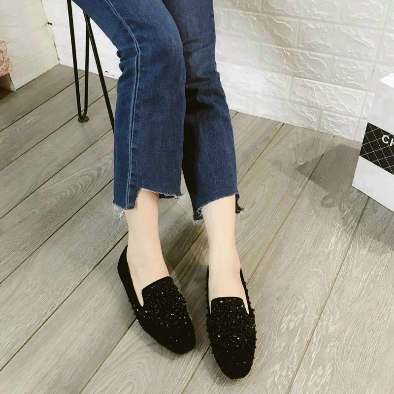 Giày lười slipon đế bệt đính đá