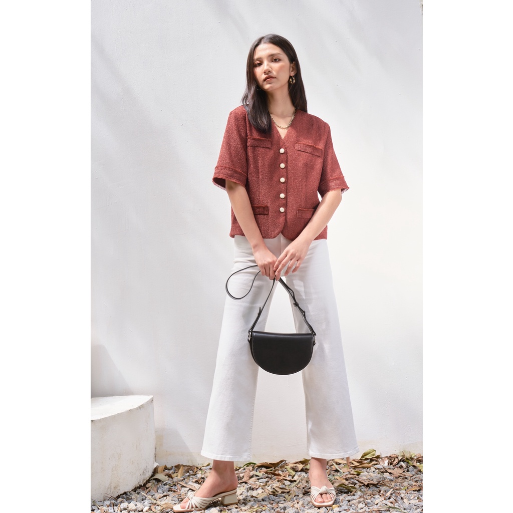 Happy Zoo - Áo tweed tay ngắn cổ V ( 2 màu )