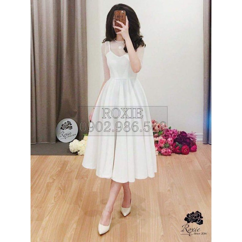 Đầm xòe phối ren M2T mã 531515 màu trắng