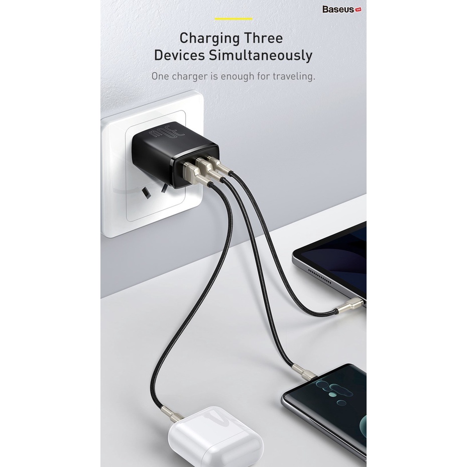 Cốc sạc nhanh 3 cổng Baseus Compact USB dual port + TypeC 30W PD/QC3.0 (Màu ngẫu nhiên) - Phụ Kiện 1986