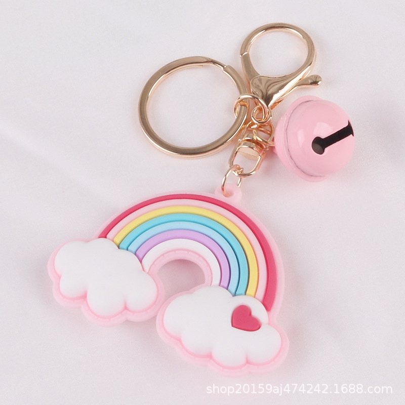 Móc Khóa Gắn Chuông Và Trái Tim Màu Hồng Dễ Thương Trang Trí Túi Xách