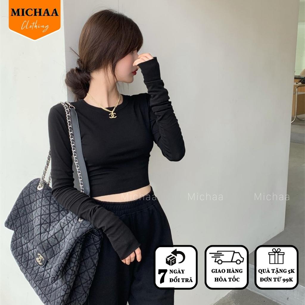 Áo Croptop TAY DÀI CỔ TRÒN Nữ Basic Thun Gân Kiểu Ulzzang Ôm Body- MICHAA