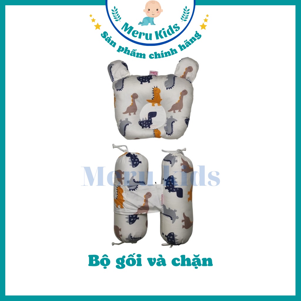 Gối chặn cho bé, bộ chèn bụng sơ sinh MERU chống bẹt đầu ruột bông cao cấp