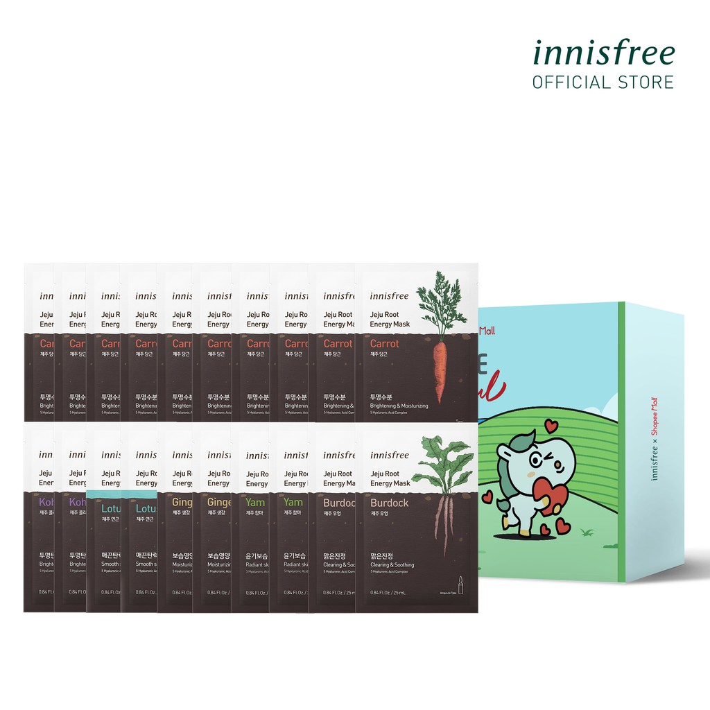 [Mã COSIF11 giảm 10% đơn 400K] Bộ 20 mặt nạ giấy chăm sóc da từ rau củ innisfree Jeju Root Energy Mask 25ml/ miếng