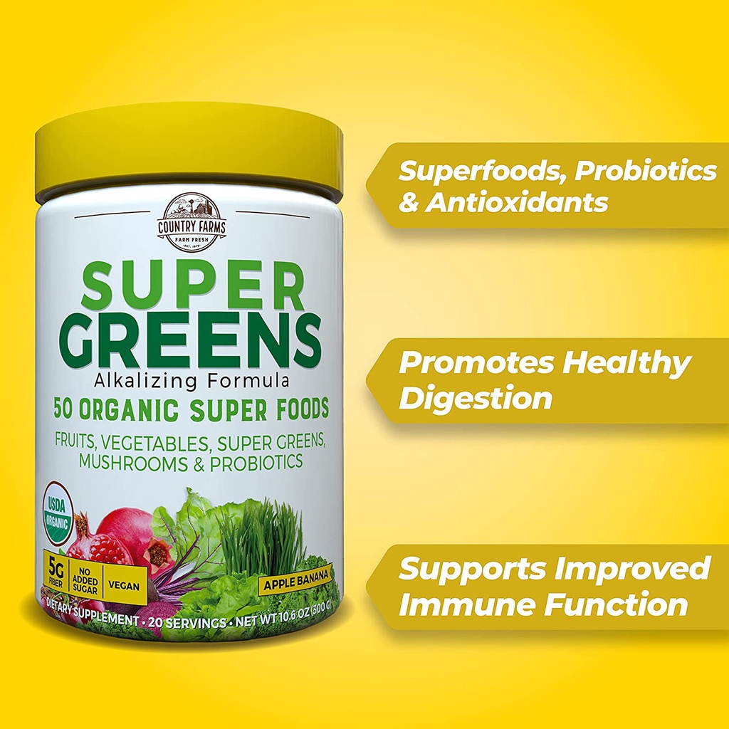Bột rau củ hữu cơ rau xanh Country Farms Super Greens 50 Organic Super Foods 300g