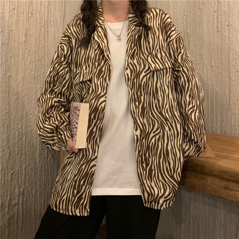 Áo sơ mi SUXI tay dài họa tiết ngựa vằn thời trang hàn quốc cho nữ