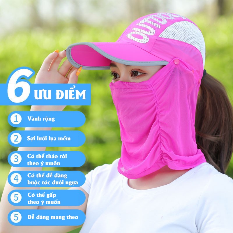 Mũ nón chống nắng kèm khẩu trang lưới che mặt_ mũ lưỡi trai