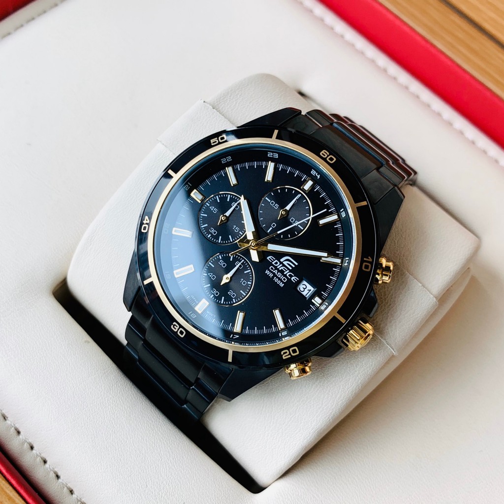 Đồng hồ Nam Casio Edifice EFR-526BK-1A9 Mặt đen,Kim dạ quang,Lịch ngày-Máy Pin Quartz-Dây kim loại đen-Size 44mm