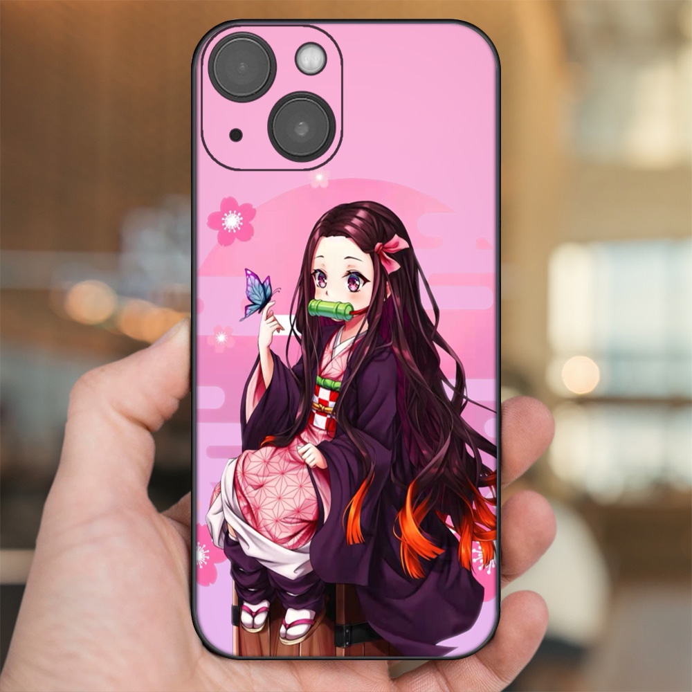 Ốp lưng iPhone 13 dẻo đen cạnh vuông in hình Nezuko Kimetsu no Yaiba