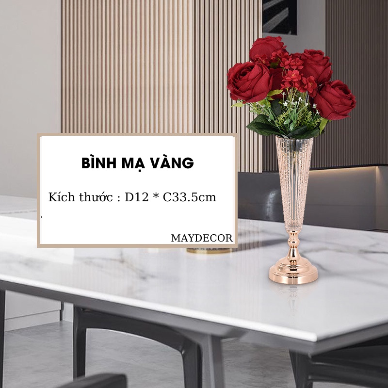 Bình Hoa Thủy Tinh Đế Kim Loại Cao Cấp 2021, Lọ Hoa Nhập Khẩu MAY Decor