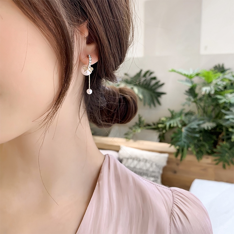 Bông Tai Mạ Bạc 925 Dáng Dài Đính Ngọc Trai Nhân Tạo Thời Trang