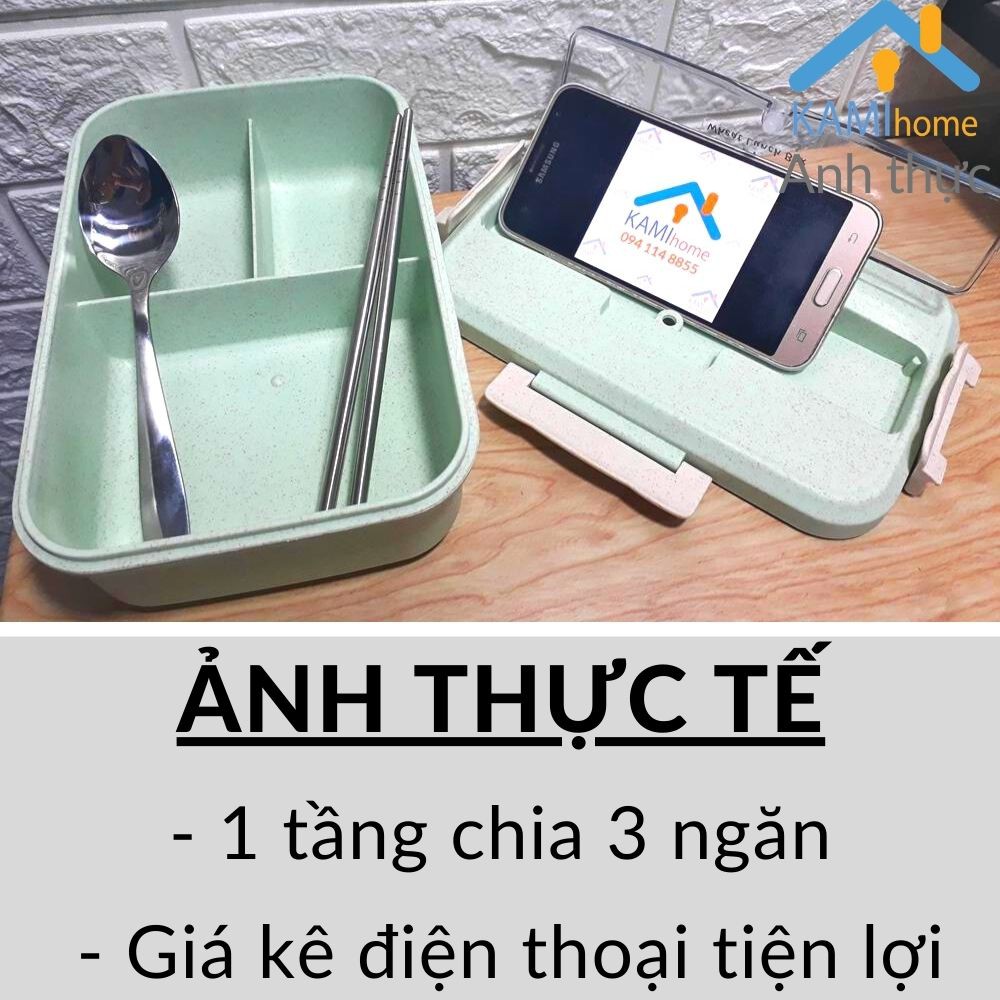 Hộp cơm đựng thức ăn văn phòng 1 tầng 3 ngăn 750ml hâm nóng trong Lò vi sóng nắp chống tràn Kami21014