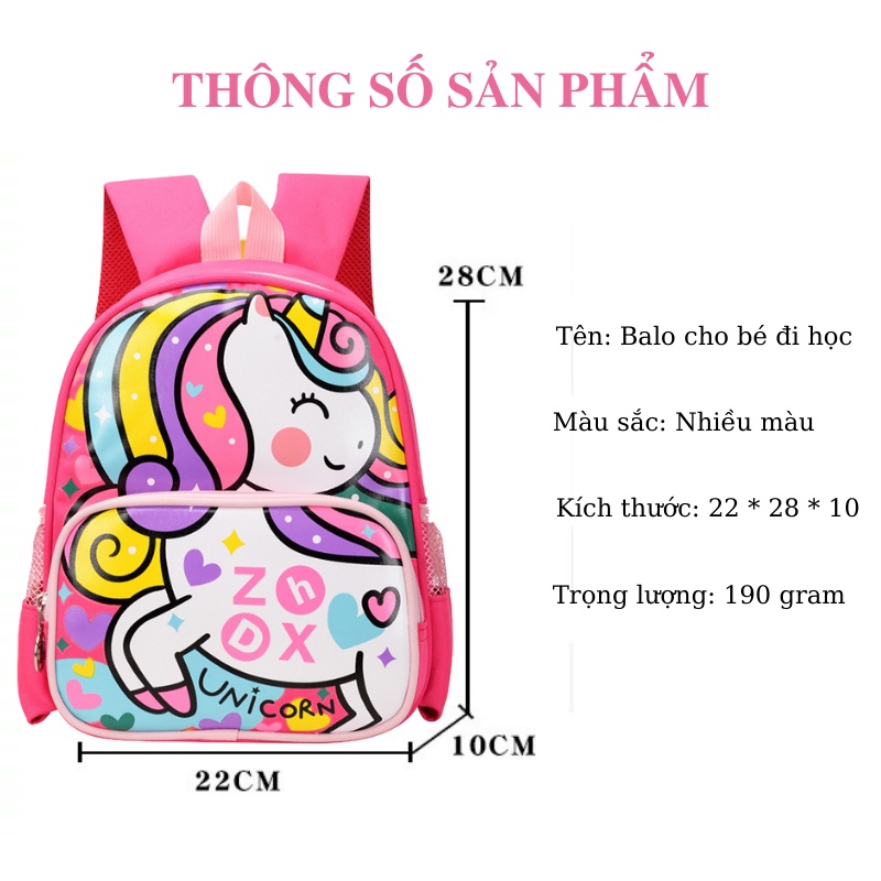 Balo trẻ em, ba lô Unicorn cho bé đi học mẫu giáo mầm non chất liệu cao cấp Xu Xu Kids