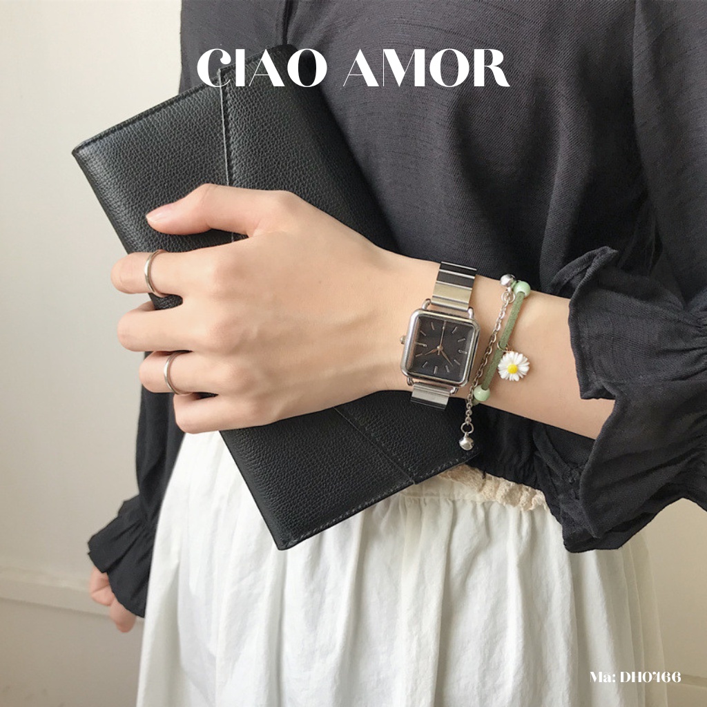 Đồng hồ nữ kim loại mặt vuông thời trang basic đơn giản unisex Trang sức Ciao Amor - DH0466
