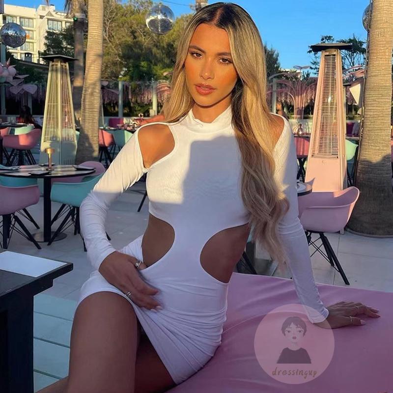 Đầm Ôm Dáng Tay Dài Cổ Đứng Màu Trơn Dành Cho Nữ