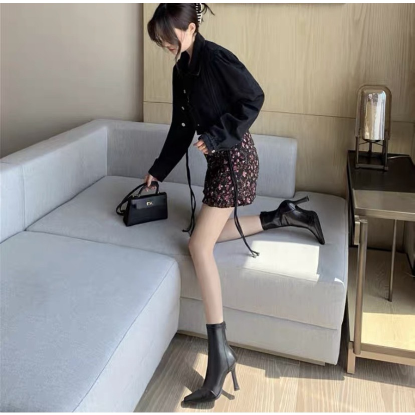 SẴN BOOTS LỬNG DA MŨI NHỌN sexy gót dày 8cm Fullbox Sang chảnh Cao Cấp