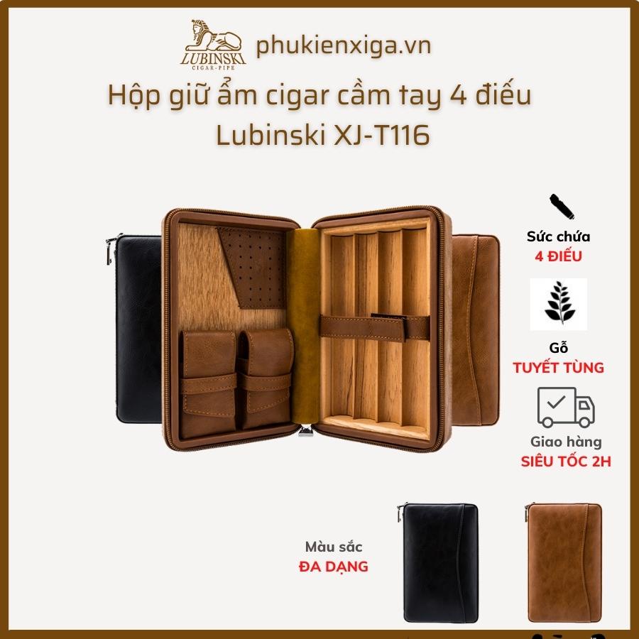 Hộp dưỡng ẩm Lubinski cầm tay 4 điếu chất liệu da và gỗ tuyết tùng XJ-T116