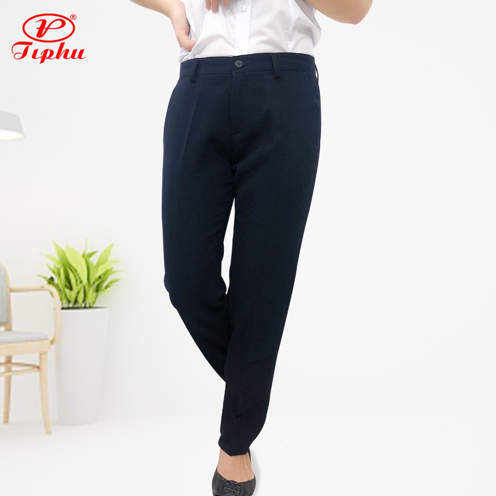 Quần tây nữ màu xanh đen lưng vừa, dáng suông, chất liệu tuyết mưa dày, mềm, không nhàu, hiệu Amazing