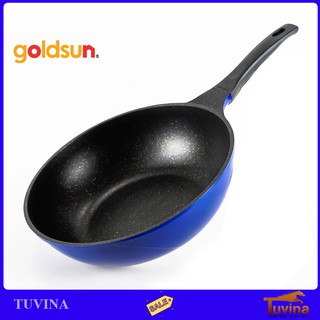 Chảo Sâu Lòng Chống Dính Nhôm Đúc Vân Đá  Đáy Từ Goldsun Size 28/30 cm FP-GD1028IH/FP-GD1030IH - Hàng Chính Hãng Goldsun