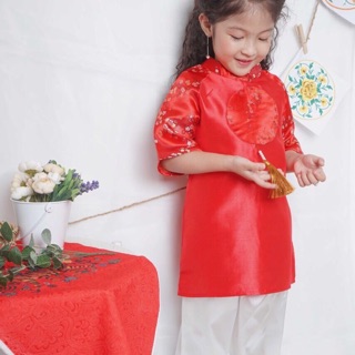 Áo dài gấm cho bé trai bé gái Tết