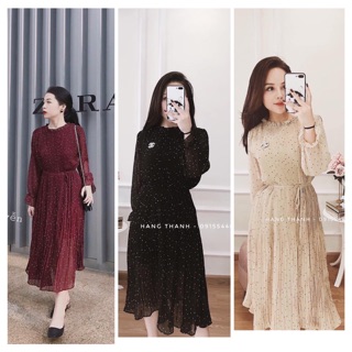Váy maxi voan chấm bi 3 màu