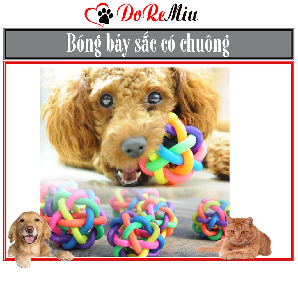 Doremiu- Bóng bảy sắc cầu vồng có chuông- đồ chơi cho chó mèo