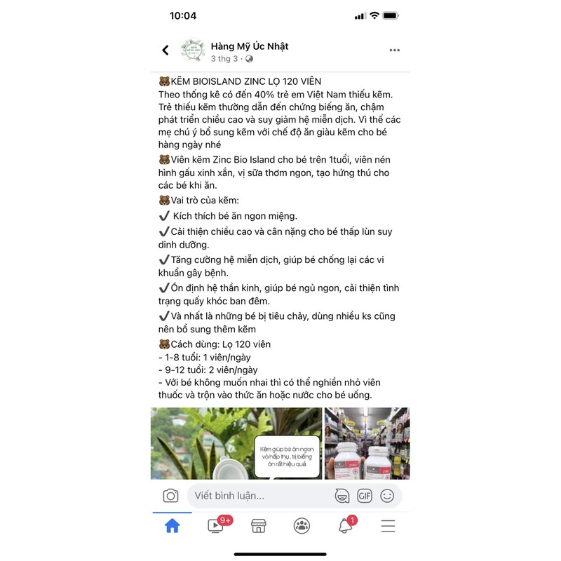 Kẹo Kẽm Bio Island Úc hình gấu 120v