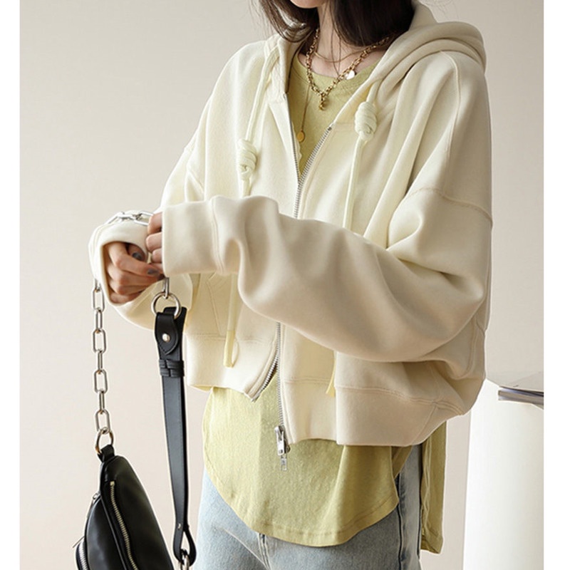 Áo Hoodie Tay Dài Màu Trơn Phong Cách Preppy Đơn Giản Thời Trang