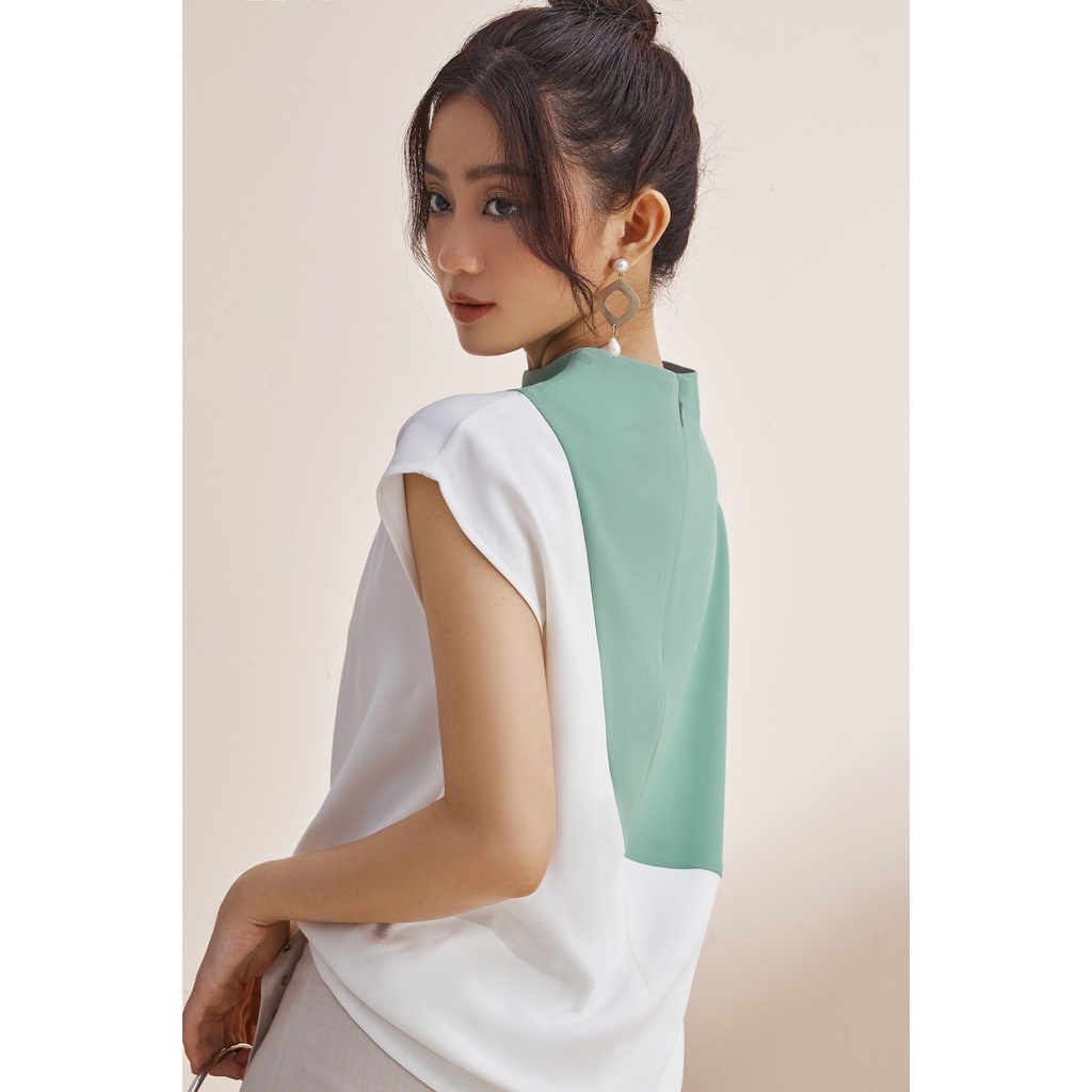 EVERLUXE - Áo tay liền cổ lọ phối màu