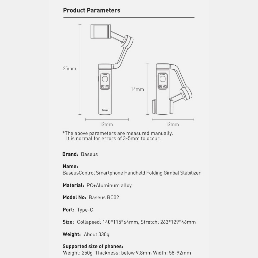 Tay cầm chống rung Baseus Gimbal Handheld Folding Gimbal Stabilizer330g, 4500mAh, Bluetooth 4.0, Type Type C LV779
