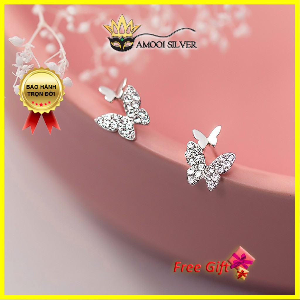 Bông tai bạc S925 đôi bướm - Amooi Silver AB179