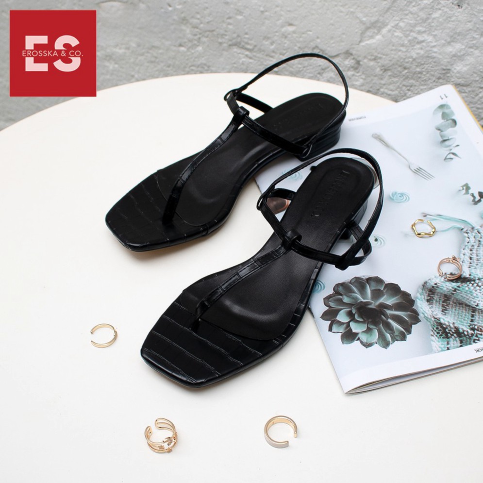 Giày sandal cao gót Erosska mũi vuông phối dây quai mảnh cao 1cm màu trắng - EB029