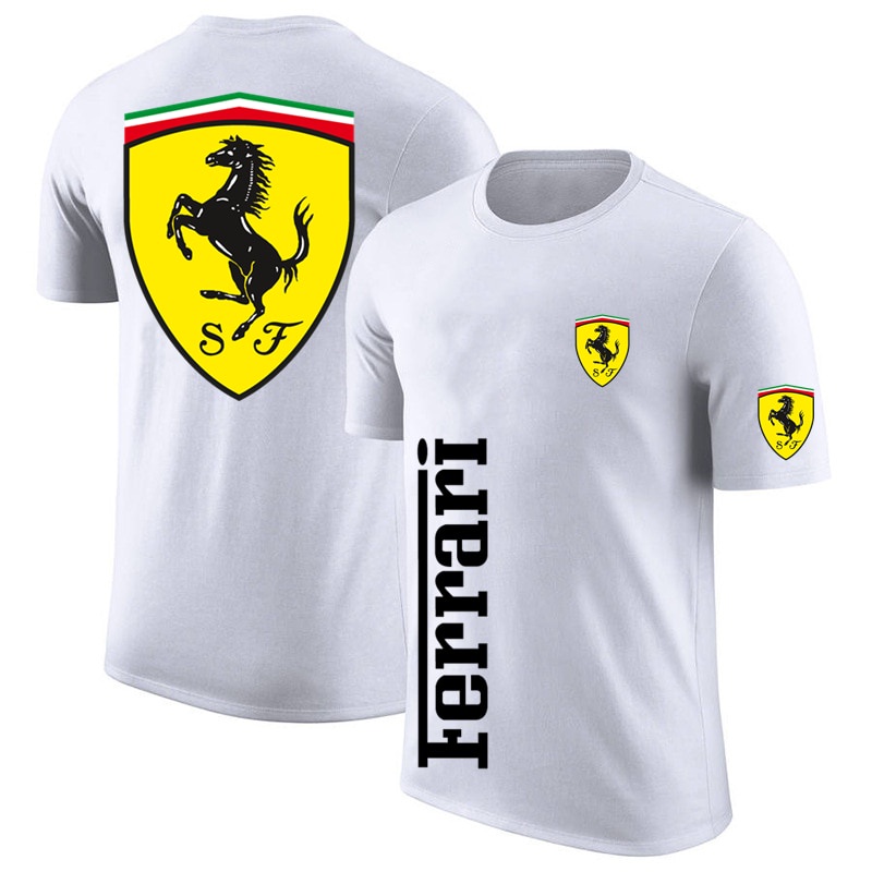 Áo Thun Cotton Màu Trơn In Logo Xe Hơi Ferrari Mau Khô Thoải Mái Cho Nam