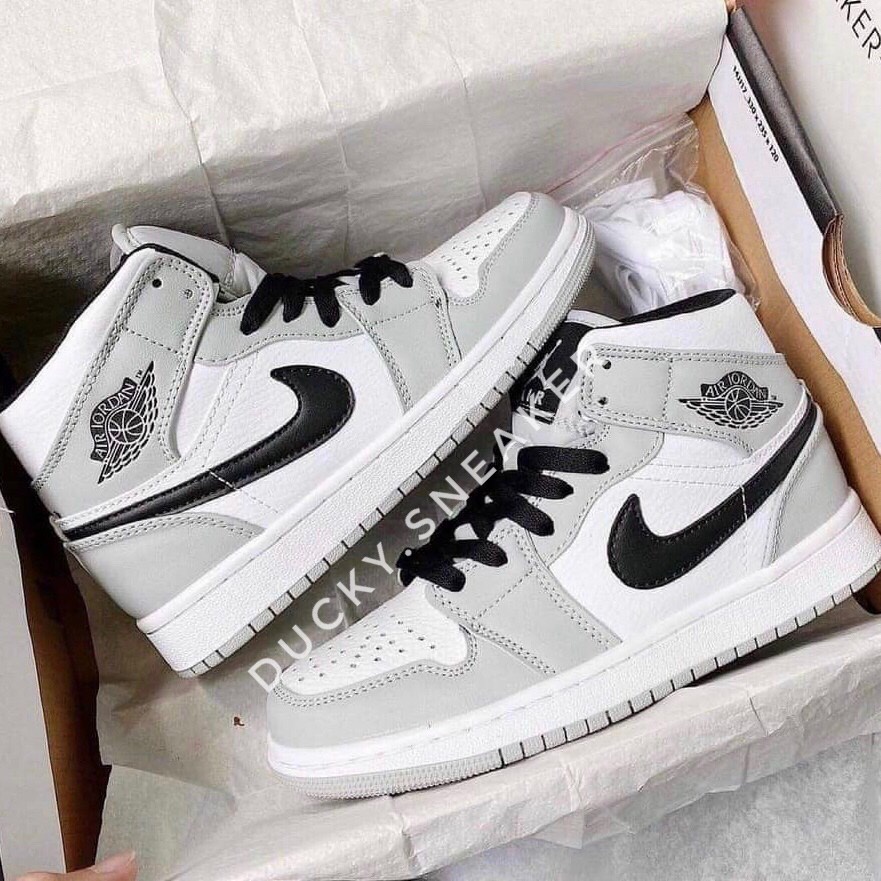 Giày jordan xám vạch đen cổ cao, Giày sneaker thể thao nam nữ đủ size (FULLBOX)