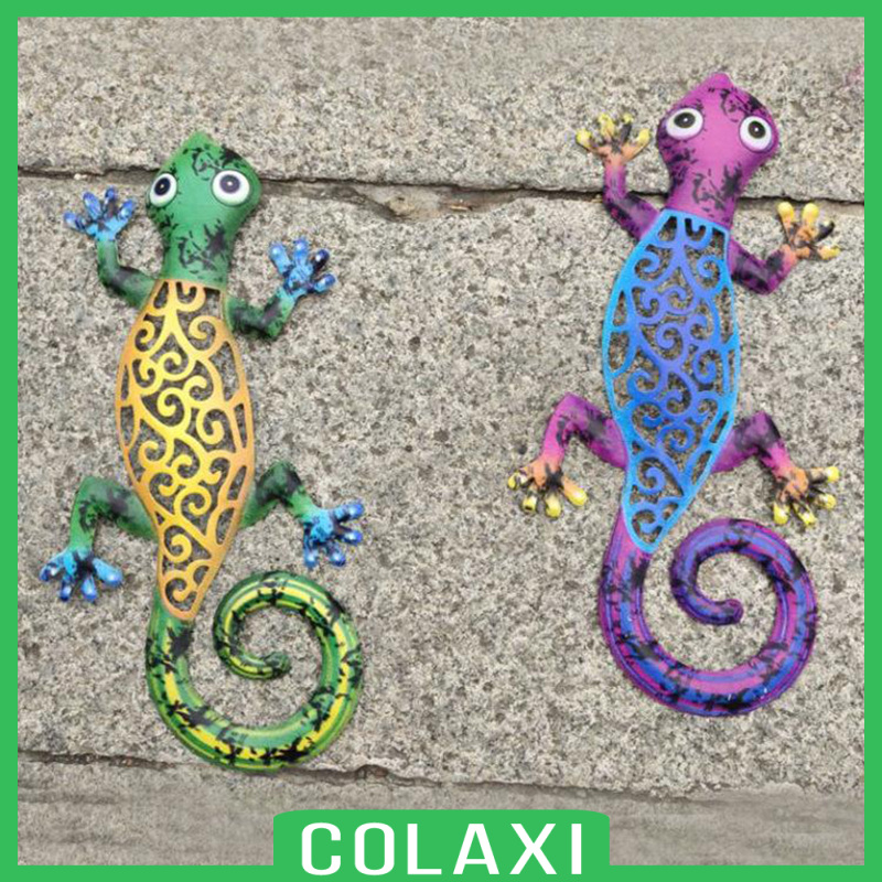 [COLAXI]2xWall Hanging Gecko Artworkd Decorative Lizard Outdoor Garden Decor  Blue