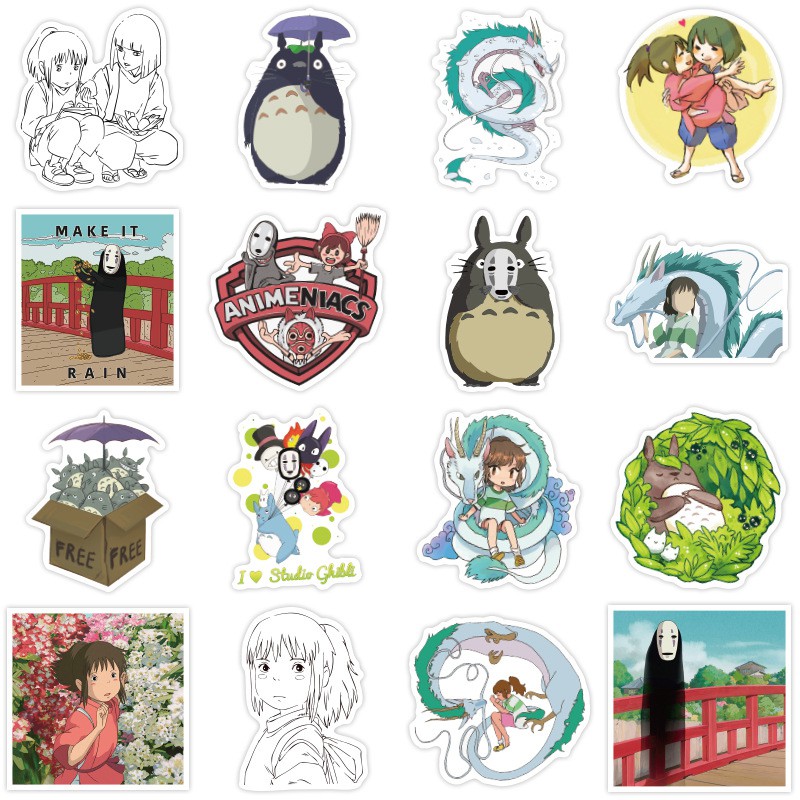 Miếng dán Sticker Anime Manga Spirited Away (Vùng Đất Linh Hồn) trọn bộ 100 hình - In rõ ràng sắc nét khó tróc