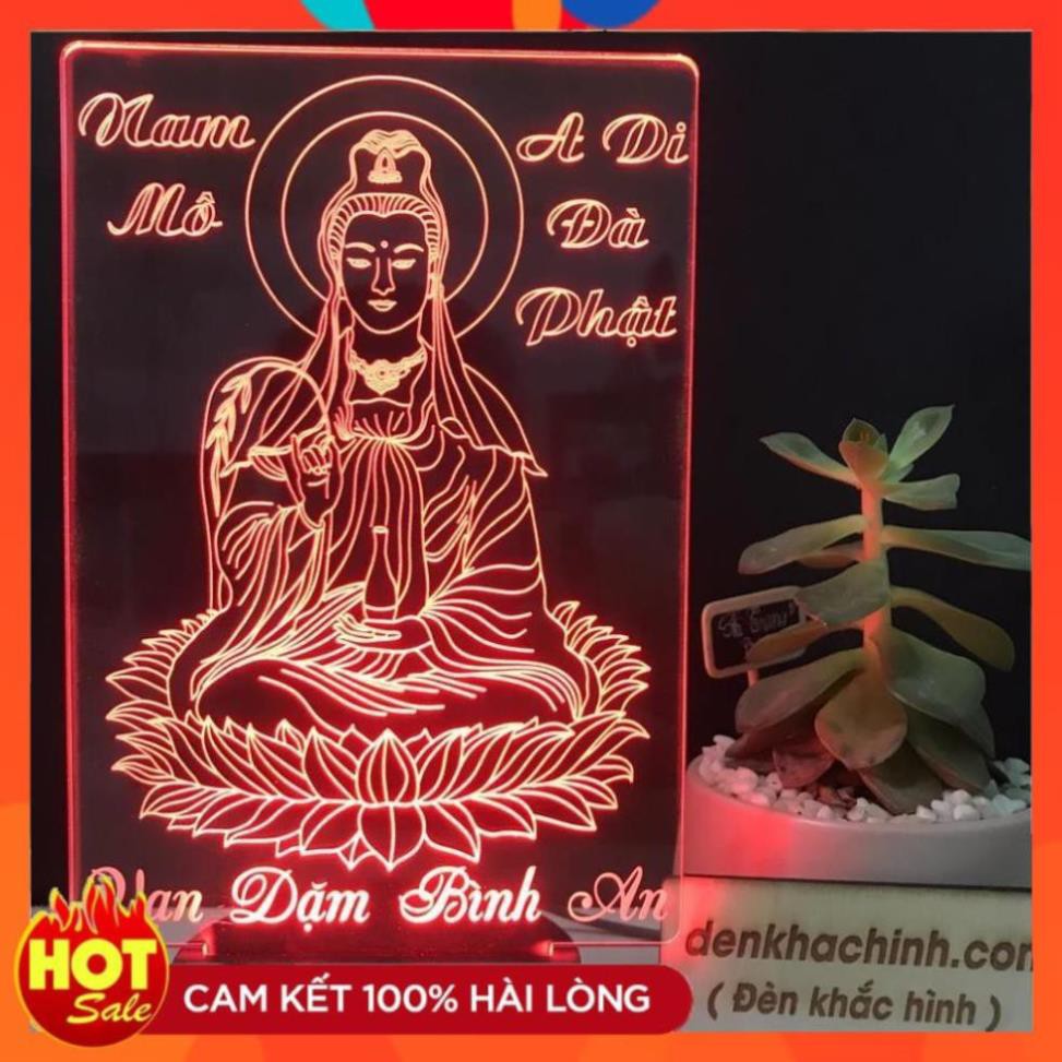 Đèn led tượng Mẹ Quan Âm vạn dặm bình an, tranh thư pháp, quà tặng, thiết kế và khắc hình theo yêu cầu