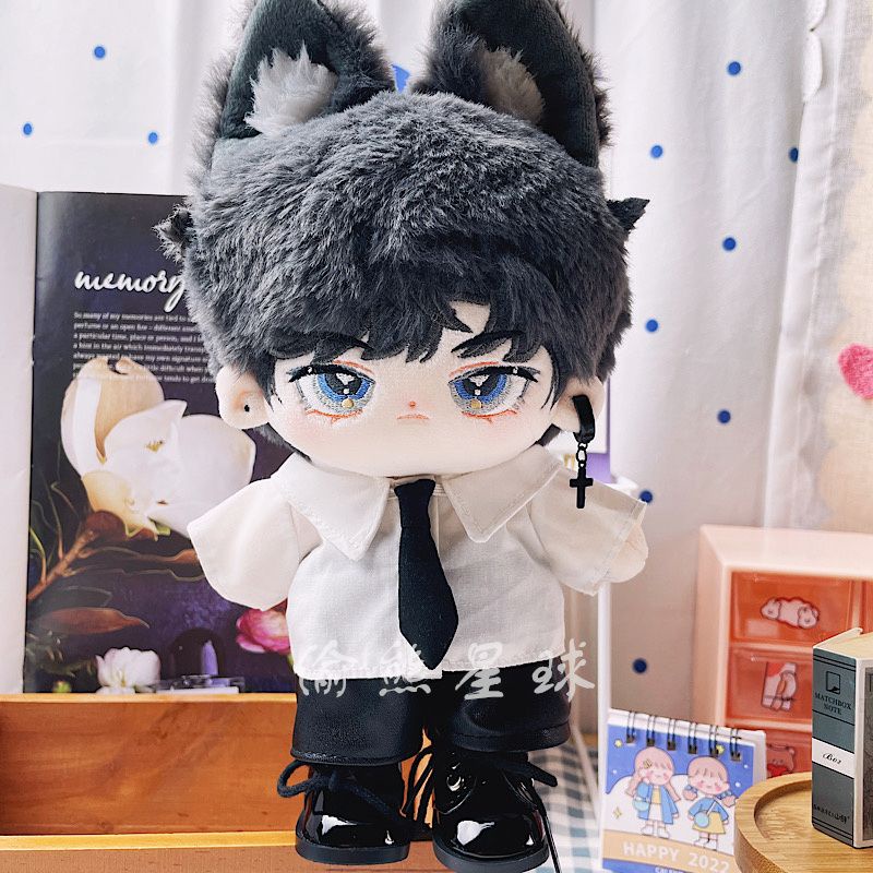 Bộ trang phục nam với cà vạt và khuyên tai cá tính thời trang cho búp bê nhồi bông 20cm